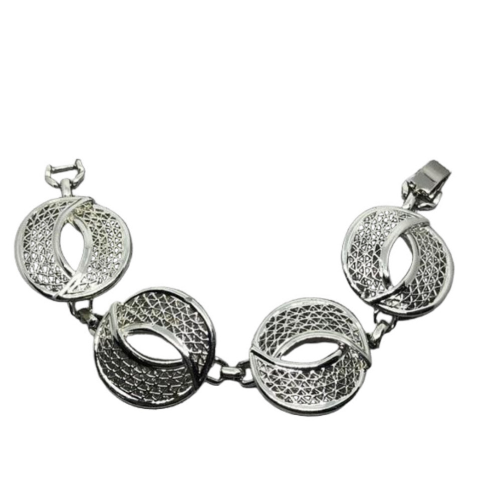 VINTAGE Sarah Coventry Crescent silver tone chunky costume filigree bracelet